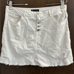 Versona White Frayed Denim Mini Skirt - Size 14